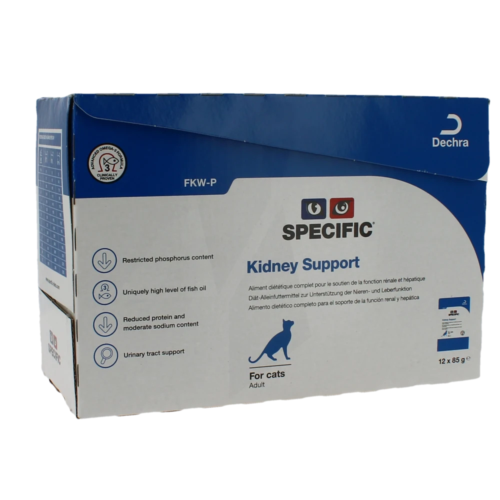 Dechra Specific Kidney Support Aliment Diététique Complet Pour Le Soutien De La Fonction Rénale Et Hépatique Chat 12x85g