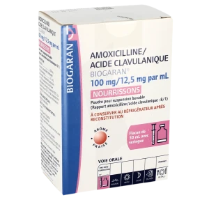 Amoxicilline/acide Clavulanique Biogaran 100 Mg/12,50 Mg Par Ml Nourrissons, Poudre Pour Suspension Buvable En Flacon (rapport Amoxicilline/acide Clavulanique : 8/1)