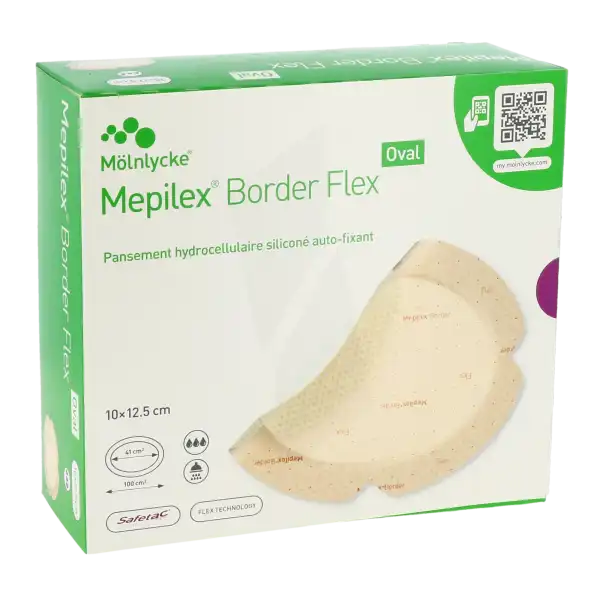 Mepilex Border Flex Oval Pansement Hydrocellulaire Adhésif Stérile Siliconé 10x12,5cm B/16