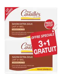 Rogé Cavaillès Savon Surgras Extra Doux Lait Et Miel 3x250g + 1 Offert à Bègles