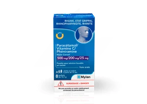 Paracetamol/vitamine C/pheniramine Mylan Conseil 500 Mg/200 Mg/25 Mg, Poudre Pour Solution Buvable En Sachet