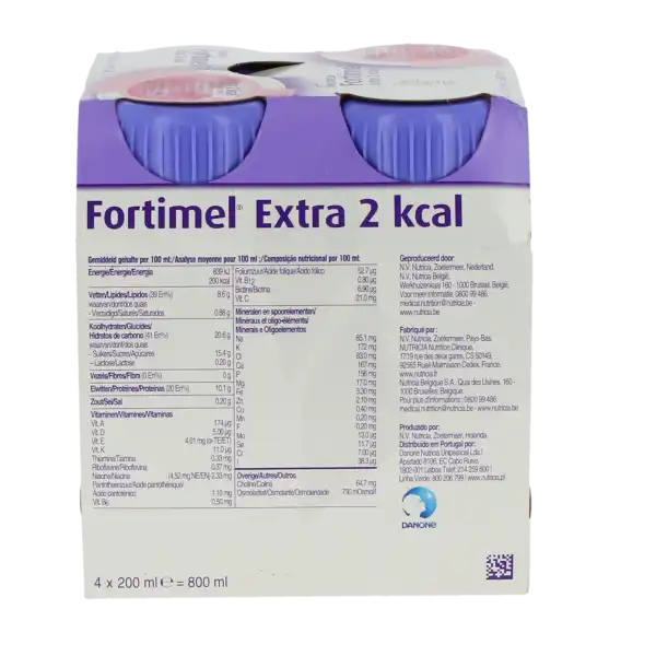 Fortimel Extra 2 Kcal Nutriment Fraise 4 Bouteilles/200ml