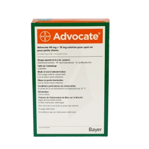 Advocate 40 Mg + 10 Mg Solution Pour Spot-on Pour Petits Chiens, Solution Pour Spot-on