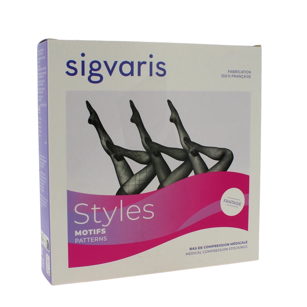 Sigvaris Styles Motifs Carreaux Bas Auto-fixants Classe 2 Femme Noir Normal L