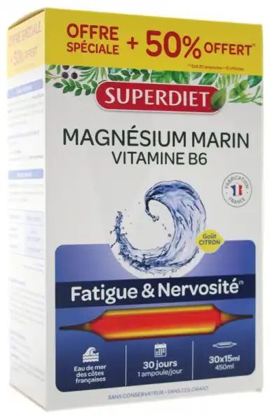 Superdiet Magnésium Marin B6 Solution Buvable 30 Ampoules/15ml