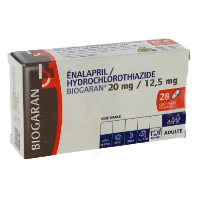 ENALAPRIL/HYDROCHLOROTHIAZIDE BIOGARAN 20 mg/12,5 mg, comprimé sécable