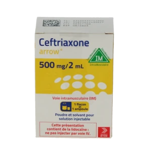 Ceftriaxone Arrow 500 Mg/2 Ml, Poudre Et Solvant Pour Solution Injectable (im)