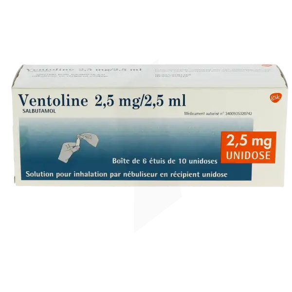 Ventoline 2,5 Mg/2,5 Ml, Solution Pour Inhalation Par Nébuliseur En Récipient Unidose