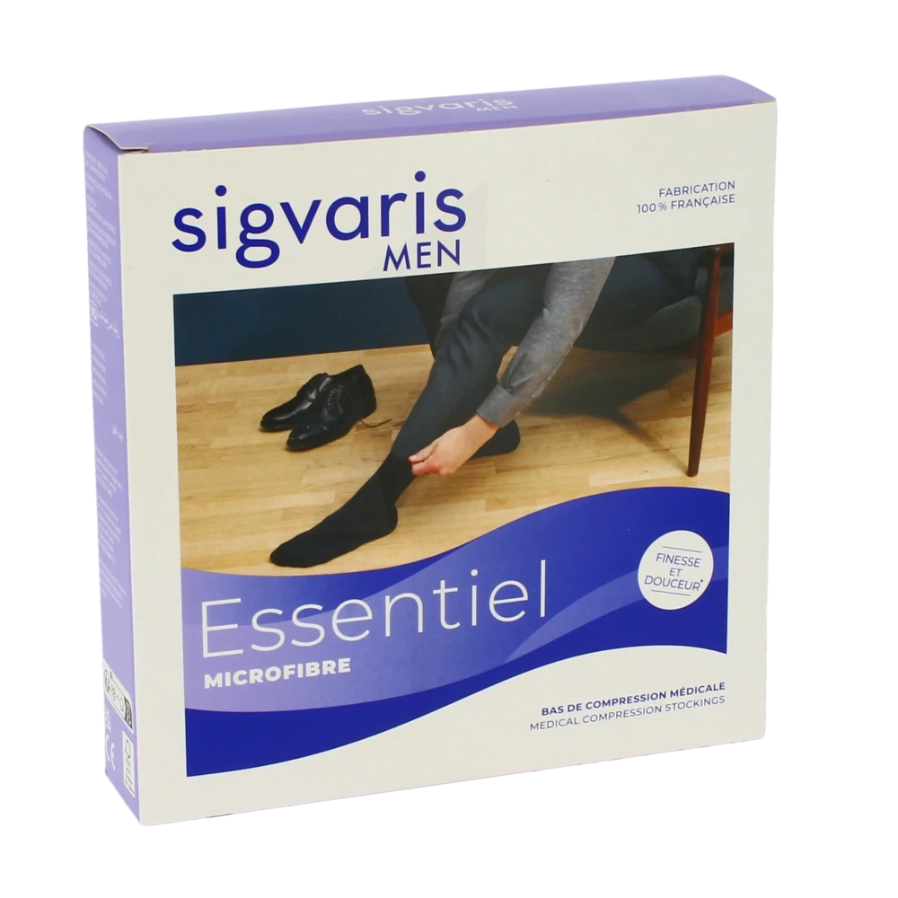 Sigvaris Essentiel Microfibre Bas Auto-fixants  Homme Classe 2 Noir Large Normal