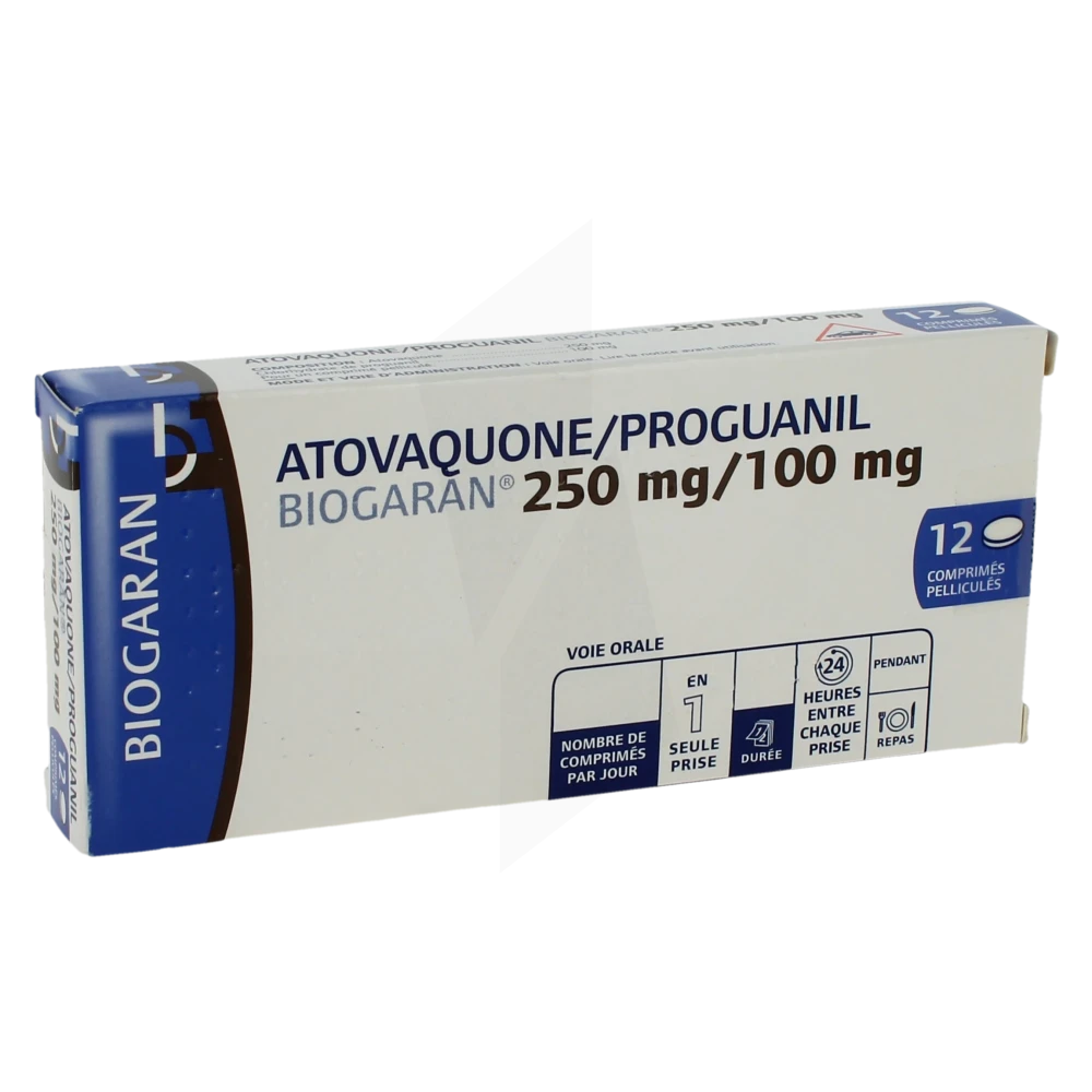Atovaquone/proguanil Biogaran 250 Mg/100 Mg, Comprimé Pelliculé