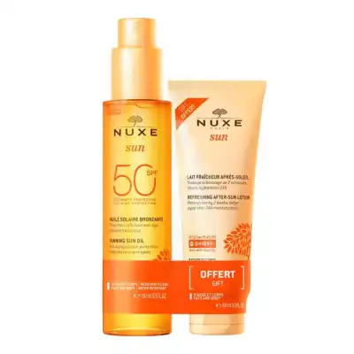 Nuxe Sun Spf50 Huile Bronzante Visage Et Corps Fl Pompe/150ml + Lait Après-soleil 100ml à Nice