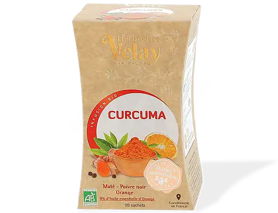 Pagès Curcuma Infusion Bio Maté Poivre Noir Orange Boîte De 20 Sachets