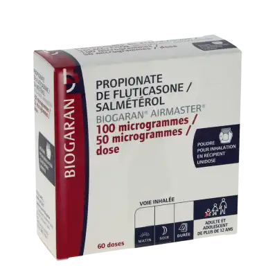 PROPIONATE DE FLUTICASONE/SALMETEROL BIOGARAN AIRMASTER 100 microgrammes/ 50 microgrammes/dose, poudre pour inhalation en récipient unidose