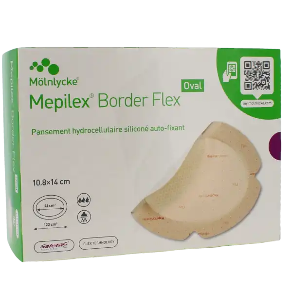 Mepilex Border Flex Oval Pans Hydrocellulaire Adhésif Stérile Siliconé 10.8x14cm B/16