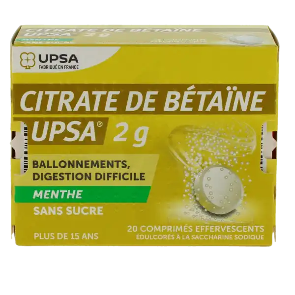 Citrate De Betaine Upsa 2 G Menthe Sans Sucre, Comprimé Effervescent édulcoré à La Saccharine Sodique