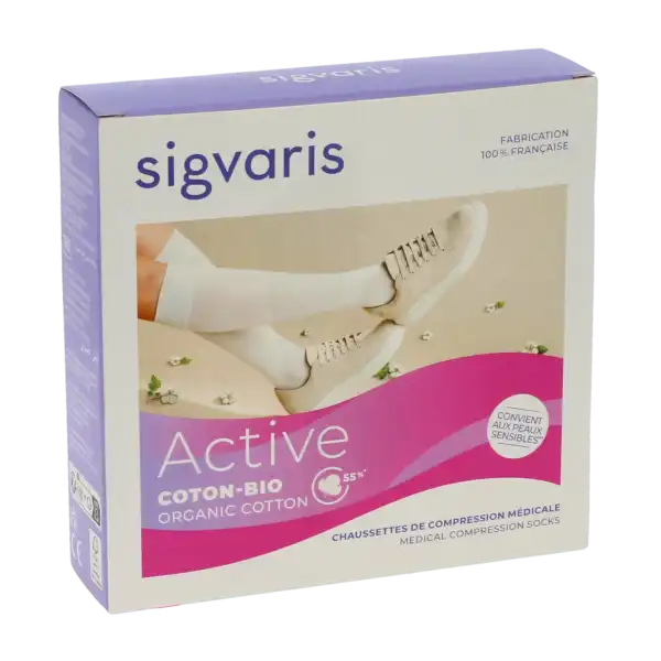 Sigvaris Active Coton Bio 55% Chaussette Classe 2 Femme Noir Normal M
