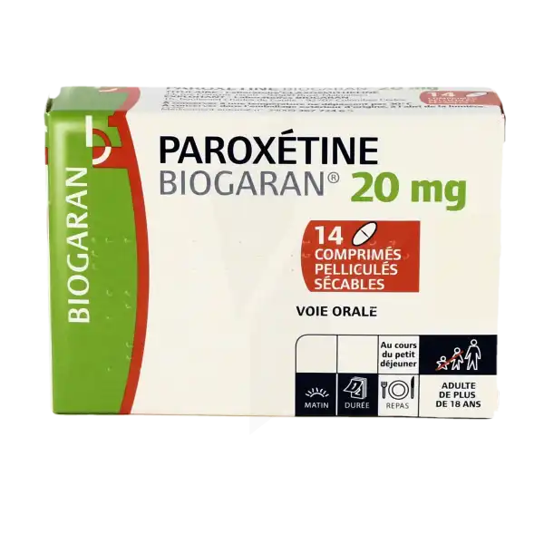 Paroxetine Biogaran 20 Mg, Comprimé Pelliculé Sécable
