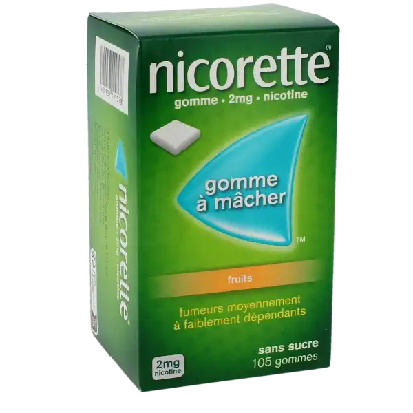 Nicorette Fruits 2 Mg Sans Sucre, Gomme à Mâcher Médicamenteuse édulcorée Au Xylitol Et à L'acésulfame Potassique