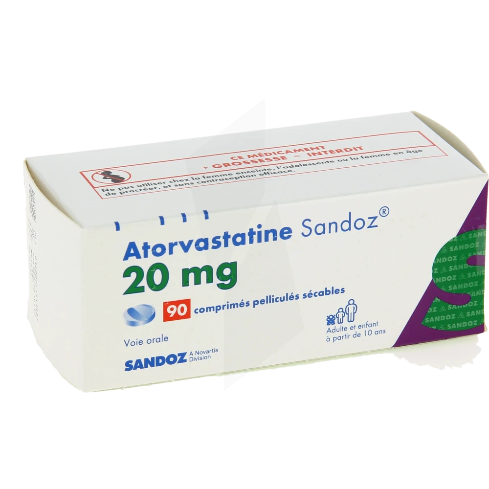 Atorvastatine Sandoz 20 Mg, Comprimé Pelliculé Sécable