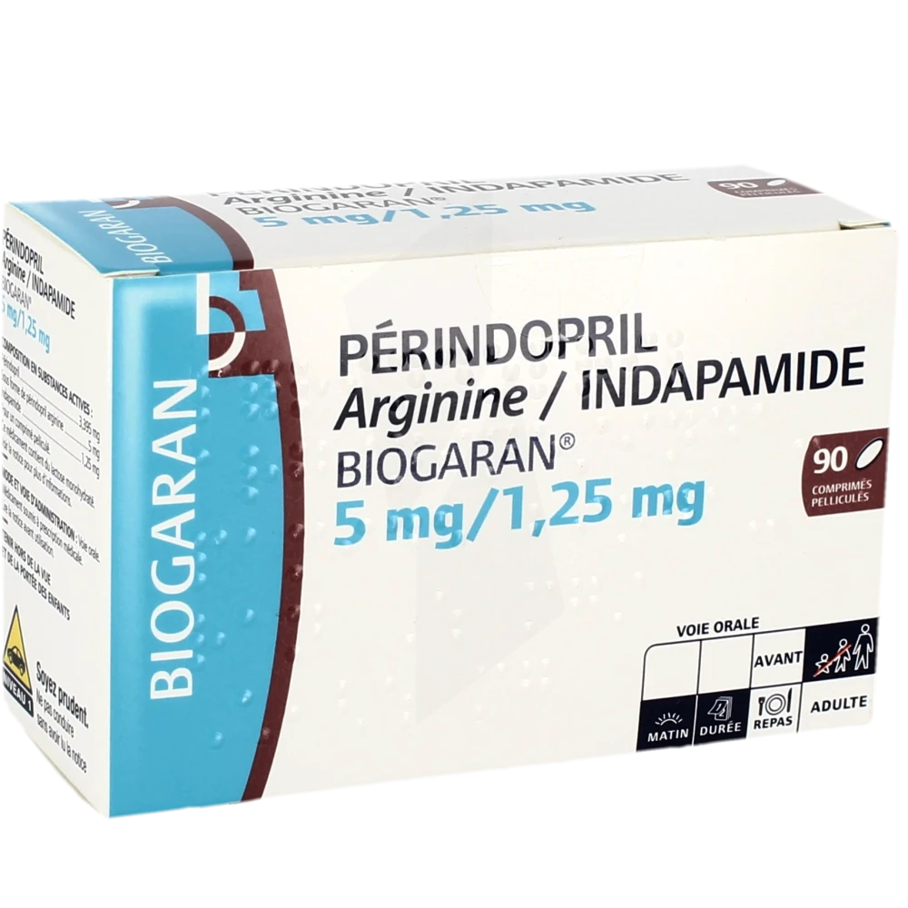 Perindopril Arginine/indapamide Biogaran 5 Mg/1,25 Mg, Comprimé Pelliculé