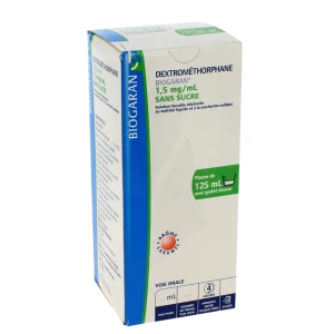 Dextromethorphane Biogaran 1,5 Mg/ml Sans Sucre, Solution Buvable édulcorée Au Maltitol Liquide Et à La Saccharine Sodique