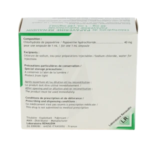 Papaverine Renaudin 40 Mg/ml, Solution Injectable