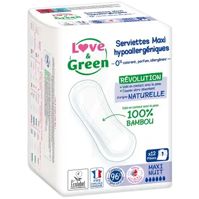 Love & Green Serviettes Maxi-nuit Paquet/12 à Digne-les-Bains