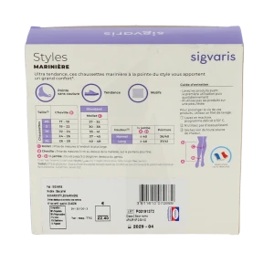 Sigvaris Styles Marinière Chaussette Classe 2 Femme Ecru/blanc Long L