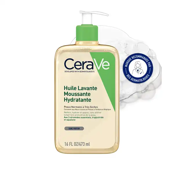 Cerave Huile Lavante Moussante Hydratante Peaux Normales à Très Sèches à Tendance Atopique Flacon Pompe/473ml