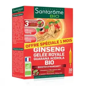 Santarome Bio Ginseng Gelée Royale Guarana Acérola Solution Buvable 30 Ampoules/10ml à Bassens