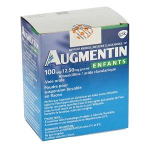 Augmentin 100 Mg/12,50 Mg Par Ml Enfants, Poudre Pour Suspension Buvable En Flacon (rapport Amoxicilline/acide Clavulanique : 8/1)