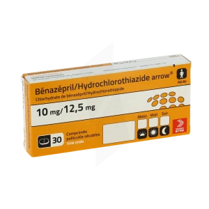 Benazepril/hydrochlorothiazide Arrow 10 Mg/12,5 Mg, Comprimé Pelliculé Sécable