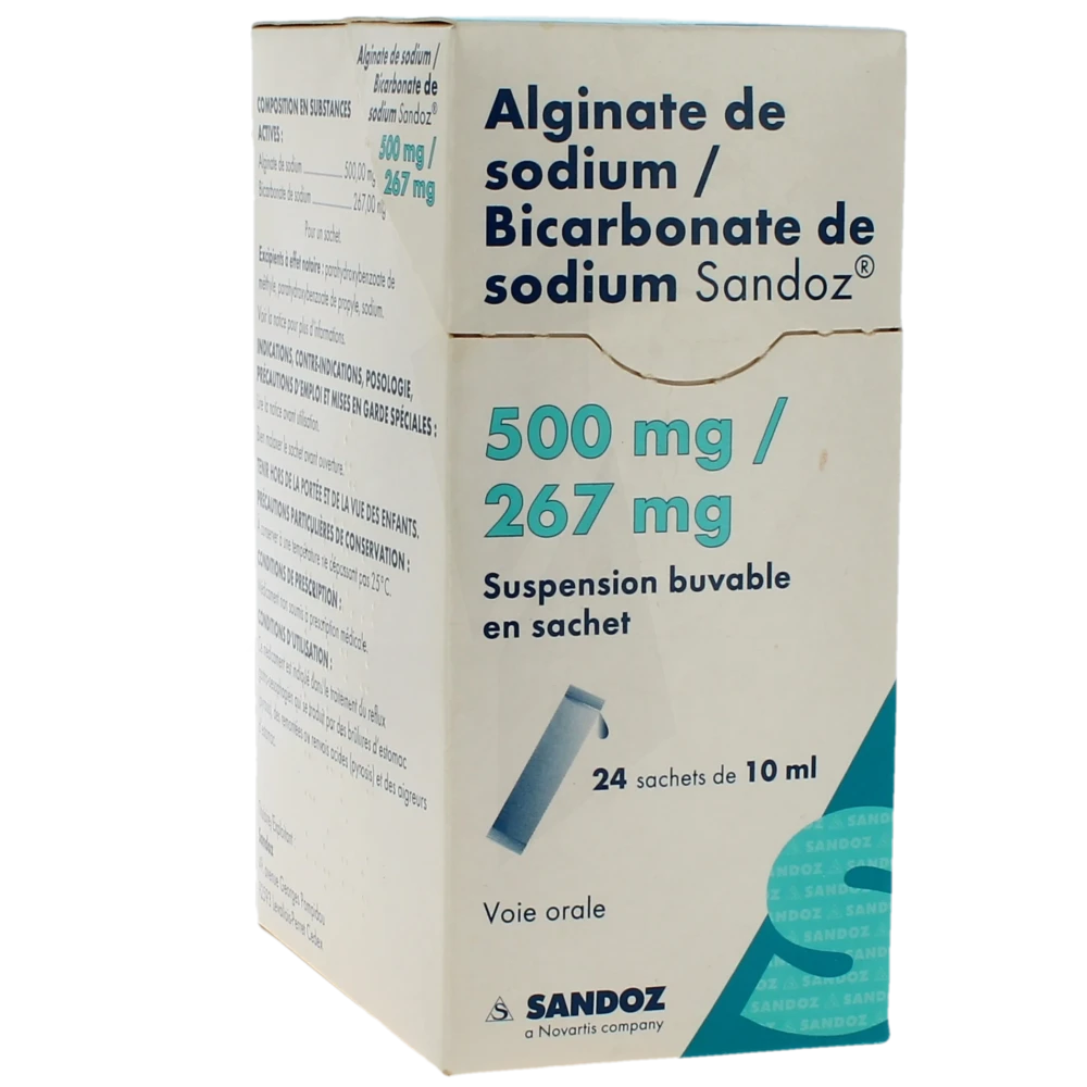 Alginate De Sodium/bicarbonate De Sodium Sandoz 500 Mg/267 Mg, Suspension Buvable En Sachet