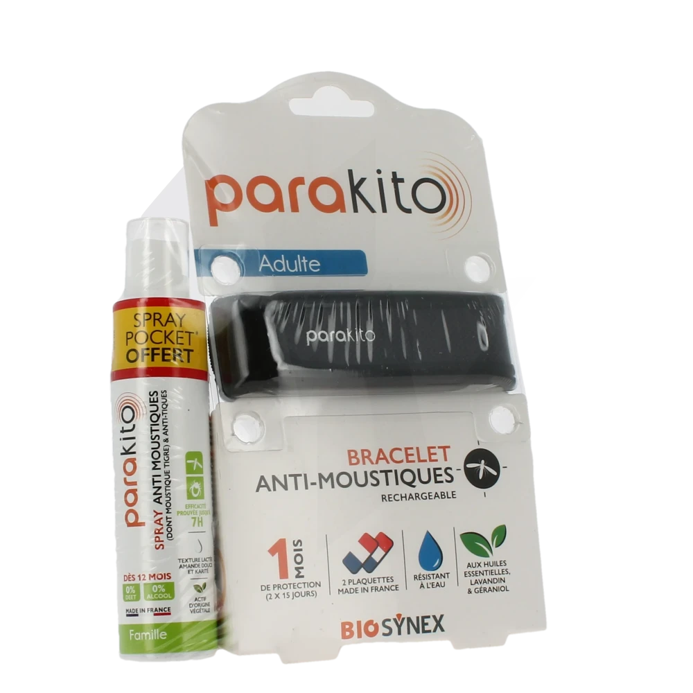 Parakito Bracelet Anti-moustique Adulte Noir +spray Offert 30ml