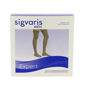 Sigvaris Expert Bas Cuisse Auto-fixant Classe 3 Homme Noir Long M