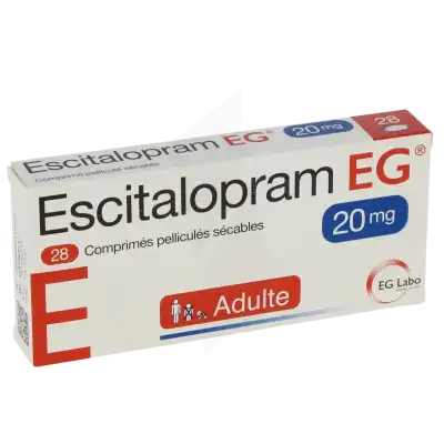 Escitalopram Eg 20 Mg, Comprimé Pelliculé Sécable à Nice