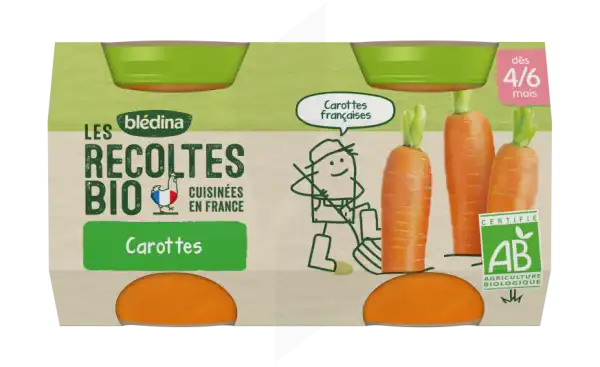 Blédina Les Récoltes Bio Carottes De Bretagne 2 Pots/130g