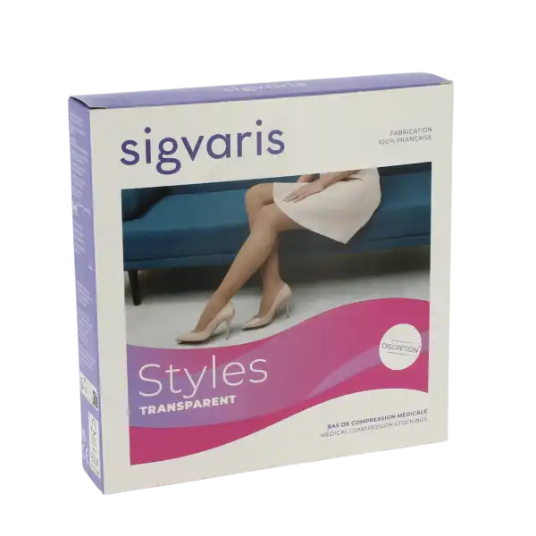 Sigvaris Styles Transparent Bas Auto-fixants  Femme Classe 2 Noir Large Normal