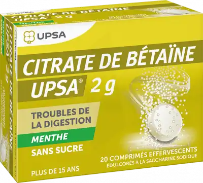 Citrate De Betaine Upsa 2 G Menthe Sans Sucre, Comprimé Effervescent édulcoré à La Saccharine Sodique