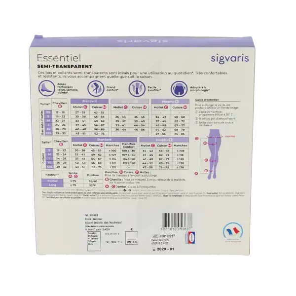 Sigvaris Essentiel Diaphane Semi-transparent Bas Auto-fixants Classe 3 Femme Noir Normal S