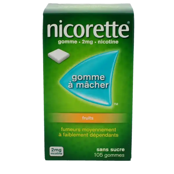 Nicorette Fruits 2 Mg Sans Sucre, Gomme à Mâcher Médicamenteuse édulcorée Au Xylitol Et à L'acésulfame Potassique
