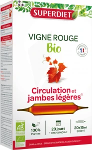 Superdiet Vigne Rouge Bio Solution Buvable Jambes Légères 20 Ampoules/15ml