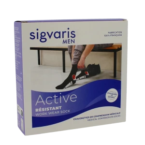Sigvaris Active Résistant Chaussette Classe 2 Homme Noir/rouge Long L