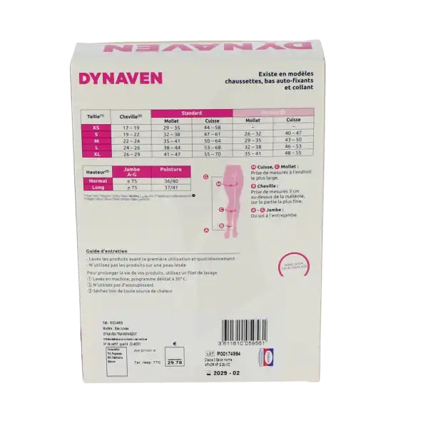 Dynaven Transparent Bas Auto-fixants  Femme Classe 2 Noir Medium Normal