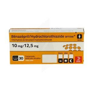 Benazepril/hydrochlorothiazide Arrow 10 Mg/12,5 Mg, Comprimé Pelliculé Sécable