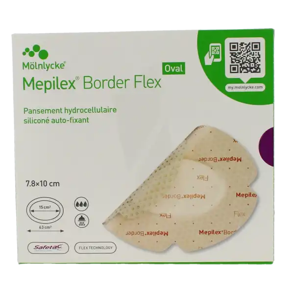 Mepilex Border Flex Oval Pansement Hydrocellulaire Adhésif Stérile Siliconé 7.8x10cm B/16