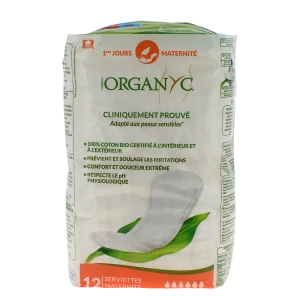 Organyc Serviette Périodique Maternité Coton Bio Premiers Jours Sachet De 12