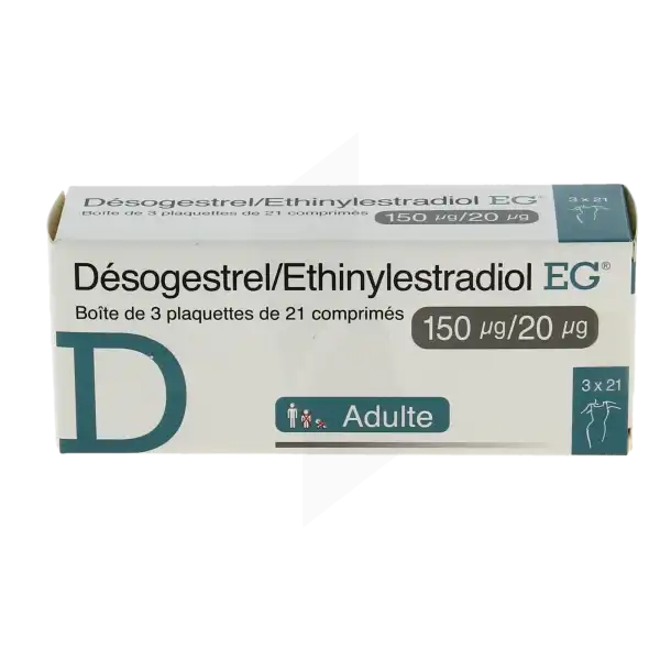 Desogestrel/ethinylestradiol Eg 150 Microgrammes/20 Microgrammes, Comprimé