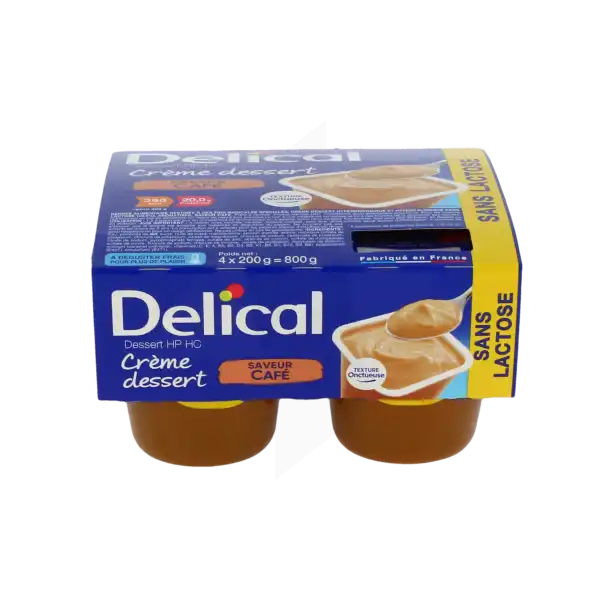 Delical Crème Dessert Sans Lactose Nutriment Café 4pots/200g