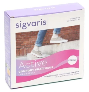 Sigvaris Active Confort Fraîcheur Origin Lin Chaussette Classe 2 Femme Ecru Long Xs